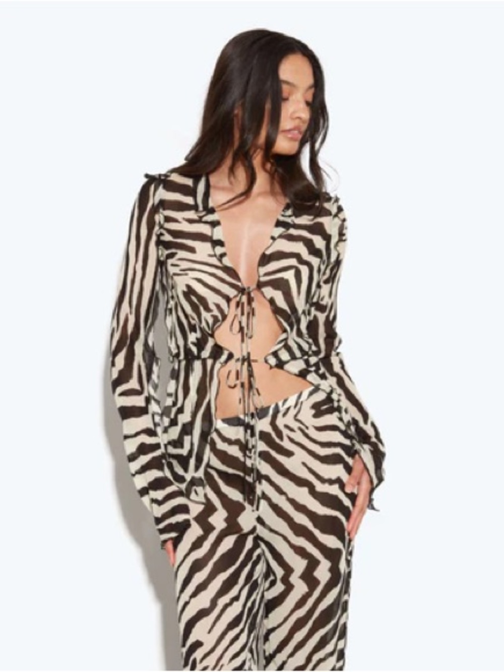 Women's Zebra-Print Tie-Front Swim Cover-Up Set